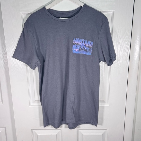 Gray Short Sleeve Crew Neck Tee with Subtle Chest Design Montana - Picture 1 of 3